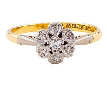 18ct Gold & Platinum Diamond Cluster Ring Size P